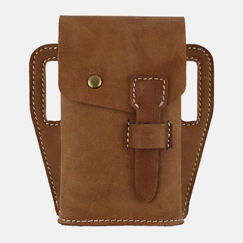 Hommes En Cuir Véritable Rétro Sport De Plein Air 6.3 Pouces Sac De Téléphone Sac De Taille Avec Boucle De Ceinture