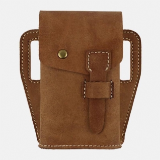 Hommes En Cuir Véritable Rétro Sport De Plein Air 6.3 Pouces Sac De Téléphone Sac De Taille Avec Boucle De Ceinture