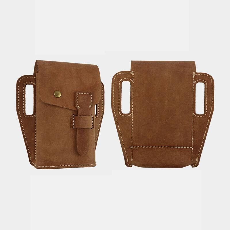 Hommes En Cuir Véritable Rétro Sport De Plein Air 6.3 Pouces Sac De Téléphone Sac De Taille Avec Boucle De Ceinture