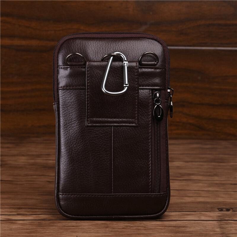 Hommes En Cuir Véritable Cuir De Vachette 6-7 Pouces Téléphone Sac Multi-transport Sac À Bandoulière Sac De Taille Avec Boucle De Ceinture