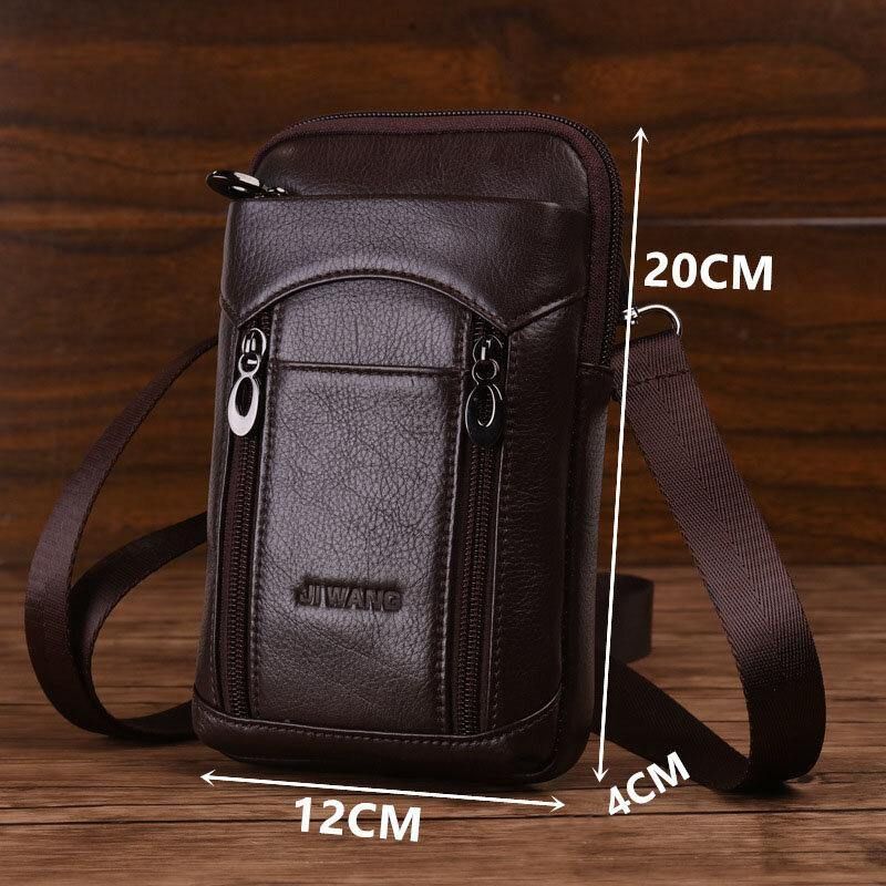 Hommes En Cuir Véritable Cuir De Vachette 6-7 Pouces Téléphone Sac Multi-transport Sac À Bandoulière Sac De Taille Avec Boucle De Ceinture