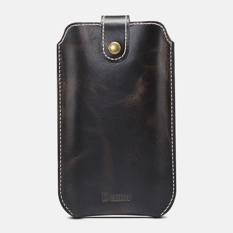 Hommes En Cuir Véritable Vintage Edc 6.5 Pouces Téléphone Sac Taille Sac En Cuir De Vache Sac À Bandoulière