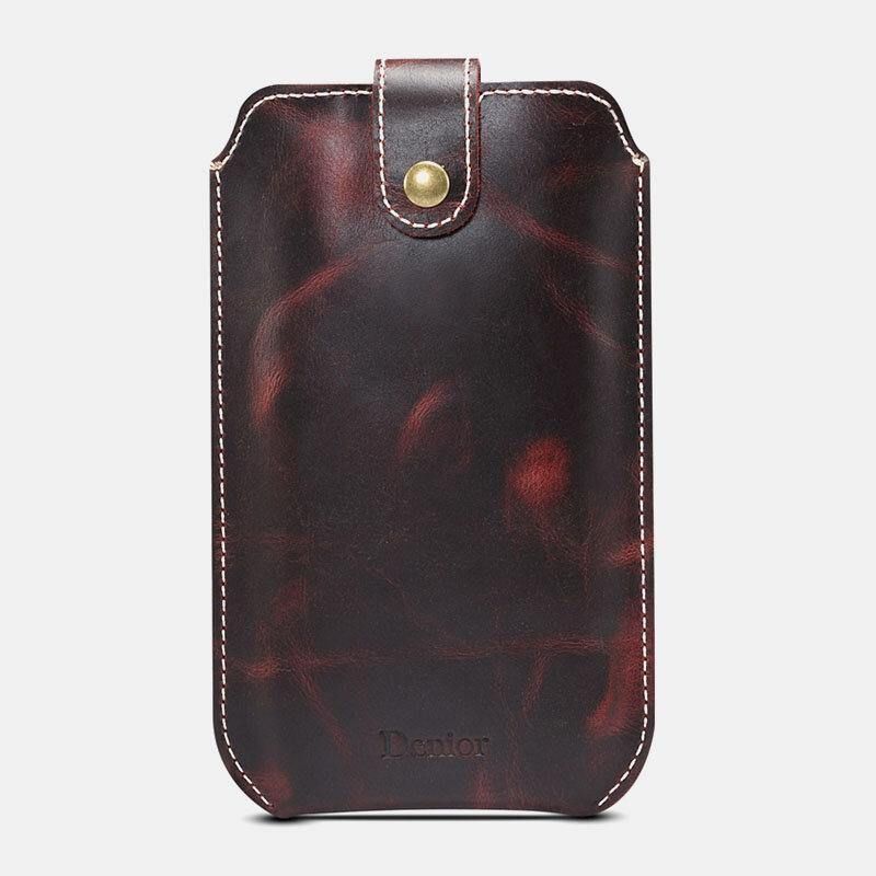 Hommes En Cuir Véritable Vintage Edc 6.5 Pouces Téléphone Sac Taille Sac En Cuir De Vache Sac À Bandoulière