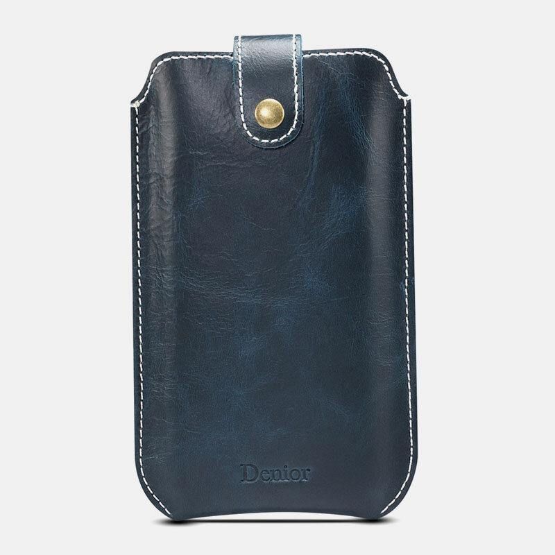 Hommes En Cuir Véritable Vintage Edc 6.5 Pouces Téléphone Sac Taille Sac En Cuir De Vache Sac À Bandoulière