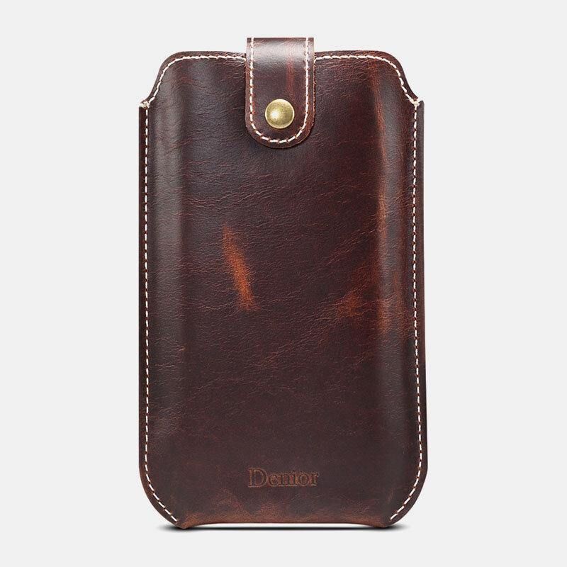 Hommes En Cuir Véritable Vintage Edc 6.5 Pouces Téléphone Sac Taille Sac En Cuir De Vache Sac À Bandoulière