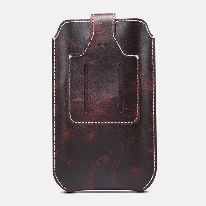 Hommes En Cuir Véritable Vintage Edc 6.5 Pouces Téléphone Sac Taille Sac En Cuir De Vache Sac À Bandoulière