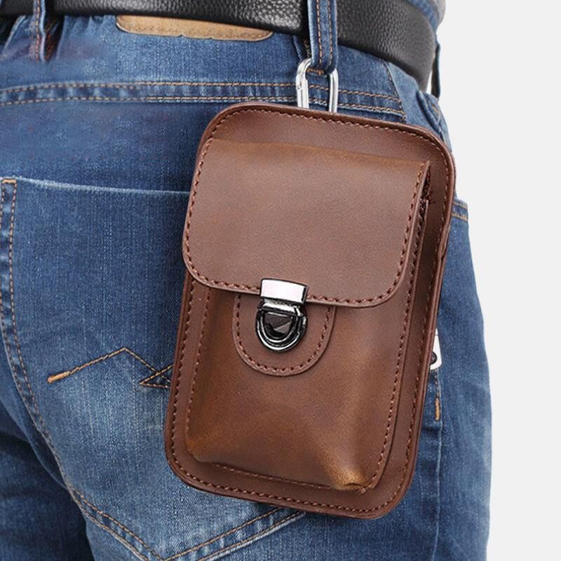 Hommes Faux Cuir Mini Casual Multi-porter Taille Suspendu 6.3 Pouces Téléphone Sac À Bandoulière Sac À Bandoulière Avec Boucle De Ceinture