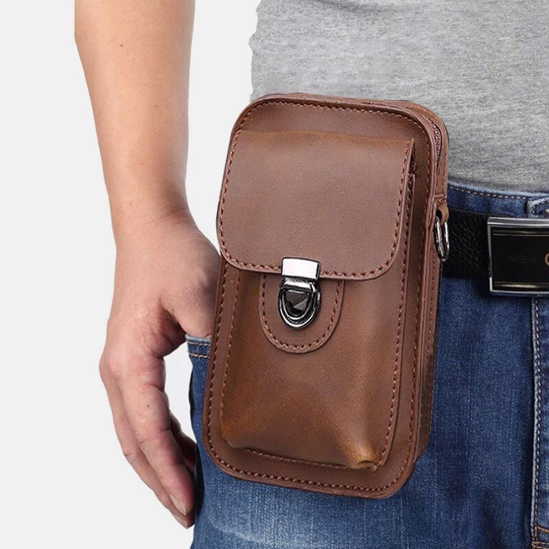 Hommes Faux Cuir Mini Casual Multi-porter Taille Suspendu 6.3 Pouces Téléphone Sac À Bandoulière Sac À Bandoulière Avec Boucle De Ceinture