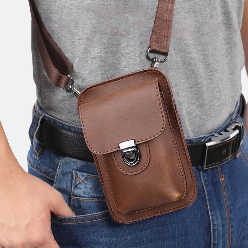 Hommes Faux Cuir Mini Casual Multi-porter Taille Suspendu 6.3 Pouces Téléphone Sac À Bandoulière Sac À Bandoulière Avec Boucle De Ceinture