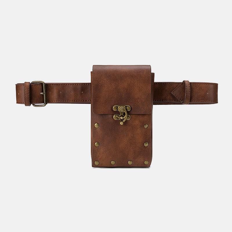 Hommes Faux Cuir Steampunk Mode Rétro Sport 6.3 Pouces Téléphone Sac Taille Sac