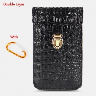 Hommes Pu Cuir Crocodile Motif Multifonctionnel Décontracté Double Couche 6.5 Pouces Téléphone Sac Taille Sac Avec Crochet