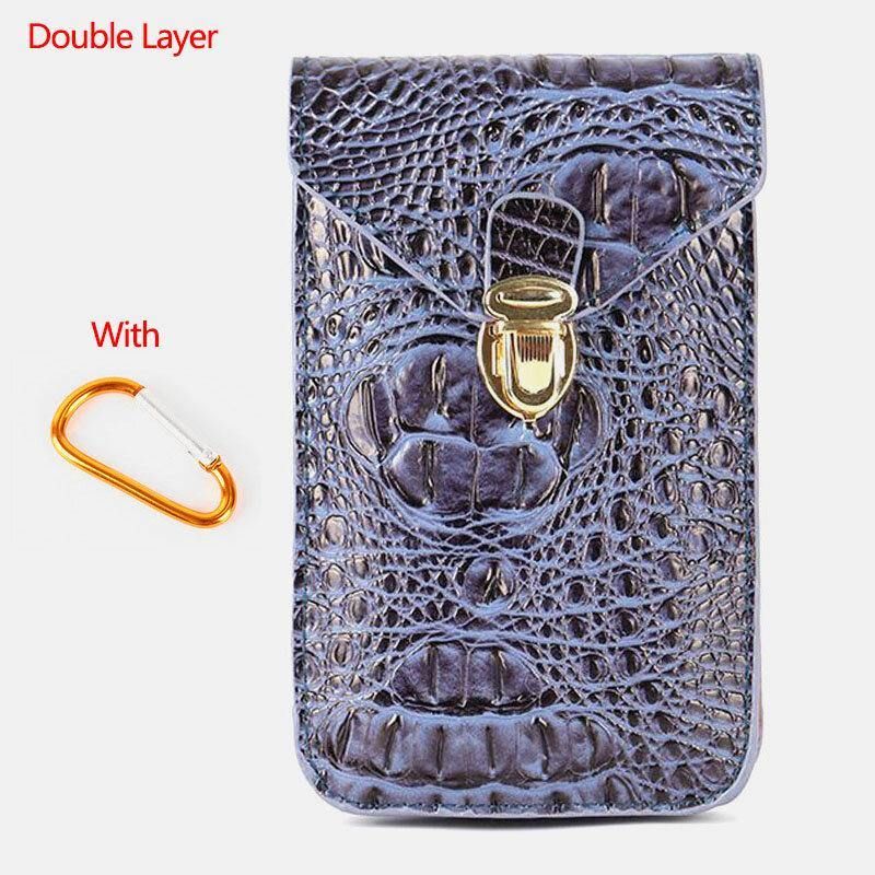 Hommes Pu Cuir Crocodile Motif Multifonctionnel Décontracté Double Couche 6.5 Pouces Téléphone Sac Taille Sac Avec Crochet