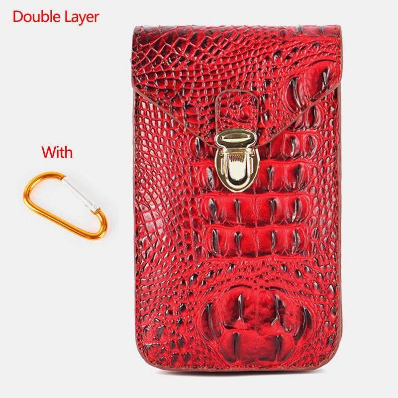 Hommes Pu Cuir Crocodile Motif Multifonctionnel Décontracté Double Couche 6.5 Pouces Téléphone Sac Taille Sac Avec Crochet