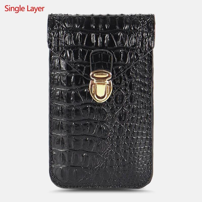 Hommes Pu Cuir Crocodile Motif Multifonctionnel Décontracté Double Couche 6.5 Pouces Téléphone Sac Taille Sac Avec Crochet