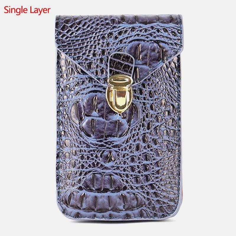 Hommes Pu Cuir Crocodile Motif Multifonctionnel Décontracté Double Couche 6.5 Pouces Téléphone Sac Taille Sac Avec Crochet