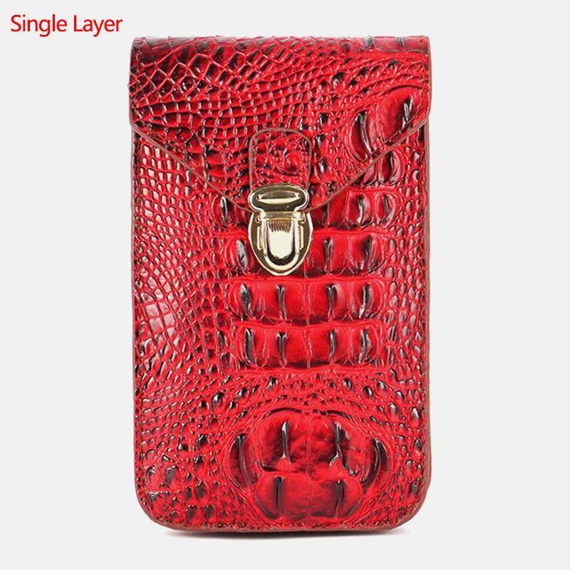 Hommes Pu Cuir Crocodile Motif Multifonctionnel Décontracté Double Couche 6.5 Pouces Téléphone Sac Taille Sac Avec Crochet