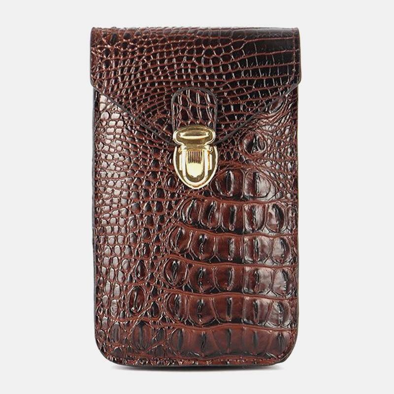 Hommes Pu Cuir Crocodile Motif Multifonctionnel Décontracté Double Couche 6.5 Pouces Téléphone Sac Taille Sac Avec Crochet