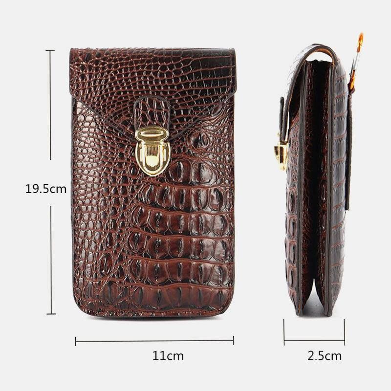 Hommes Pu Cuir Crocodile Motif Multifonctionnel Décontracté Double Couche 6.5 Pouces Téléphone Sac Taille Sac Avec Crochet