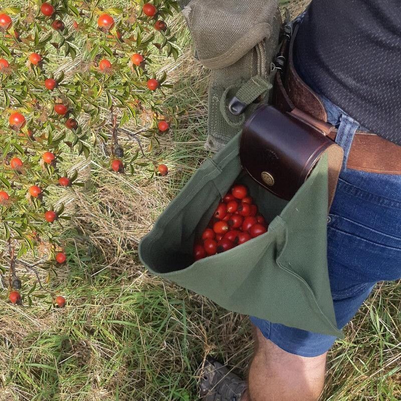 Hommes Toile En Cuir Véritable Edc Pliant Fourrage Sac Taille Sac Portefeuille Fruits Cueillette Sac Sac De Rangement