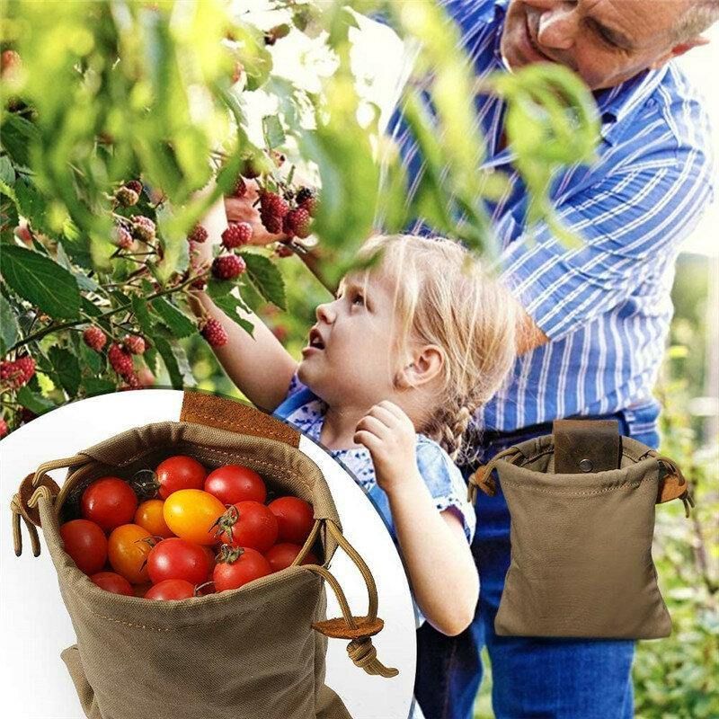 Hommes Toile En Cuir Véritable Edc Pliant Fourrage Sac Taille Sac Portefeuille Fruits Cueillette Sac Sac De Rangement