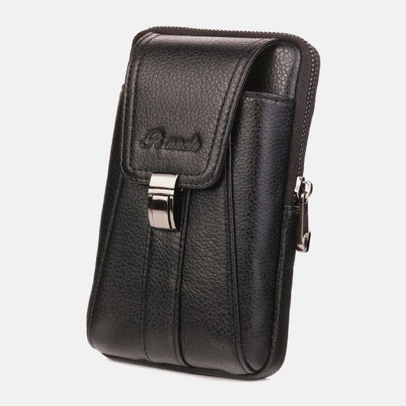 Hommes Vertical Multifonction Véritable Ceinture En Cuir Sac Grande Capacité Rétro 6.3 Pouces Téléphone Sac Taille Sac Avec Crochet