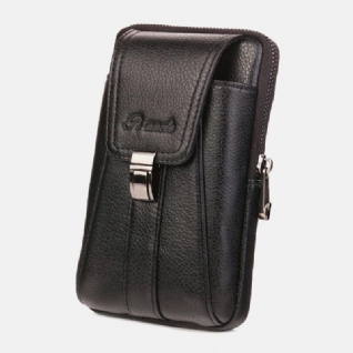 Hommes Vertical Multifonction Véritable Ceinture En Cuir Sac Grande Capacité Rétro 6.3 Pouces Téléphone Sac Taille Sac Avec Crochet