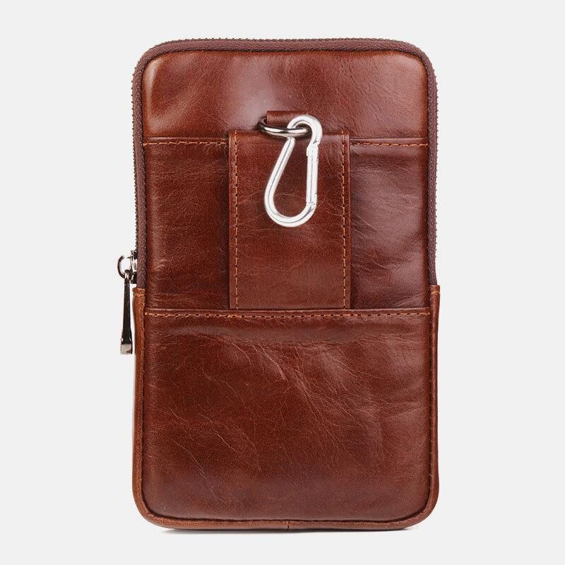 Hommes Vertical Multifonction Véritable Ceinture En Cuir Sac Grande Capacité Rétro 6.3 Pouces Téléphone Sac Taille Sac Avec Crochet