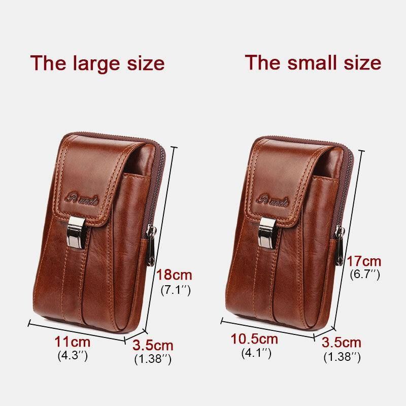 Hommes Vertical Multifonction Véritable Ceinture En Cuir Sac Grande Capacité Rétro 6.3 Pouces Téléphone Sac Taille Sac Avec Crochet