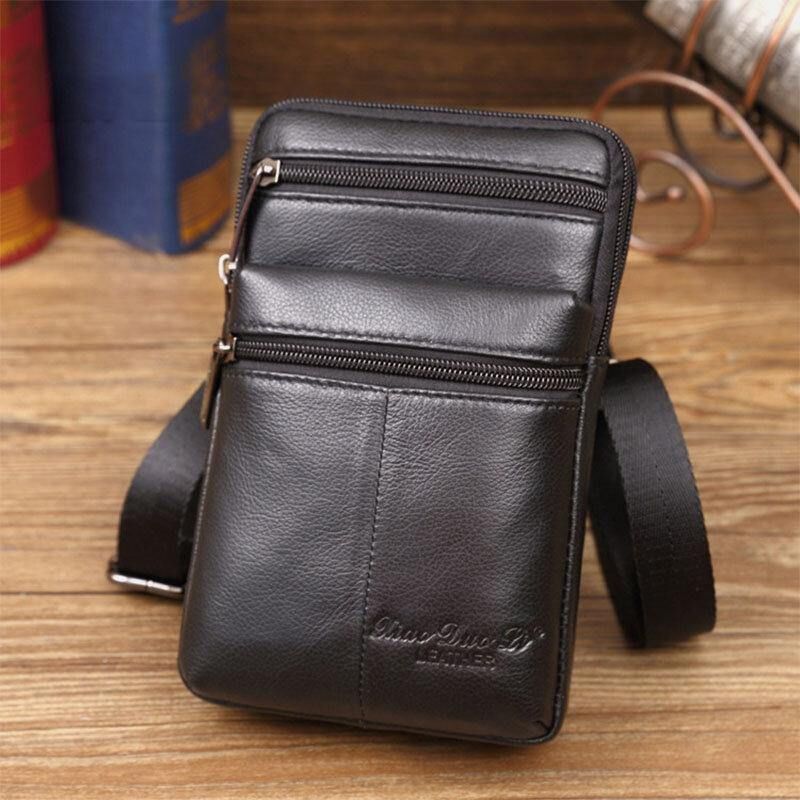 Mini Messager Multifonctionnel En Cuir Véritable Pour Hommes 7 Pouces Sac De Téléphone Sac De Taille Sac À Bandoulière