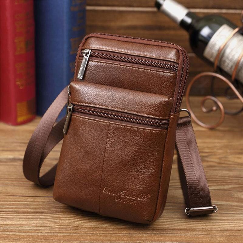 Mini Messager Multifonctionnel En Cuir Véritable Pour Hommes 7 Pouces Sac De Téléphone Sac De Taille Sac À Bandoulière