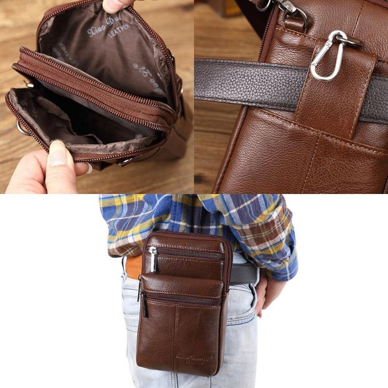 Mini Messager Multifonctionnel En Cuir Véritable Pour Hommes 7 Pouces Sac De Téléphone Sac De Taille Sac À Bandoulière