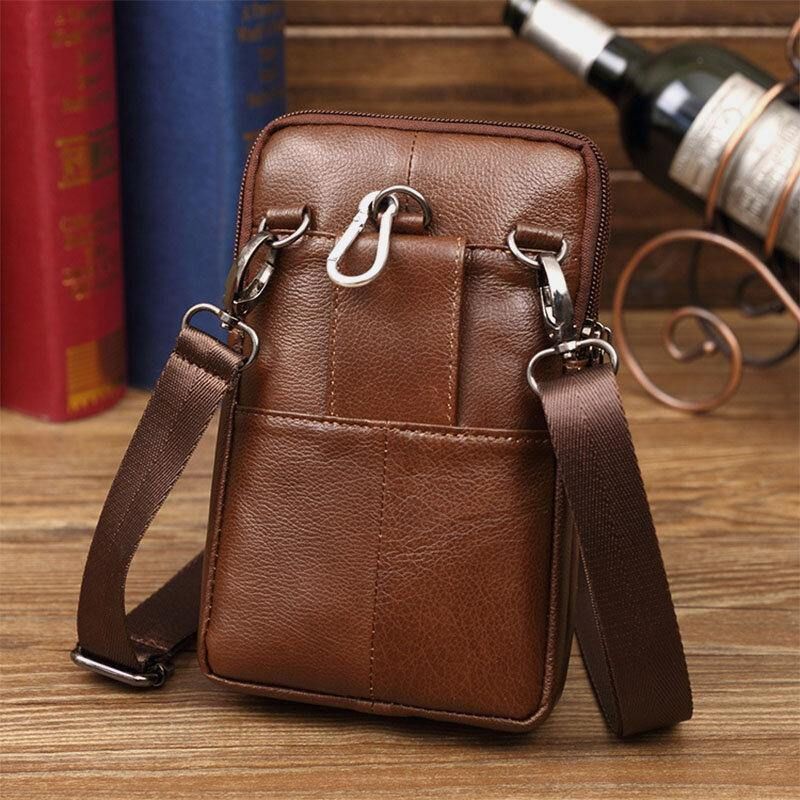 Mini Messager Multifonctionnel En Cuir Véritable Pour Hommes 7 Pouces Sac De Téléphone Sac De Taille Sac À Bandoulière