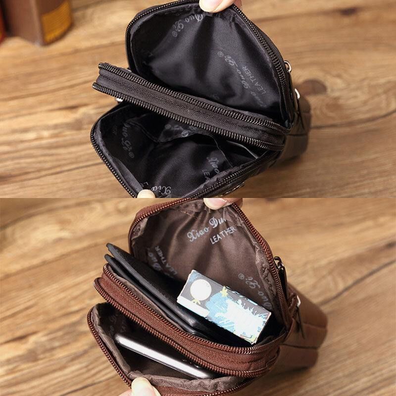 Mini Messager Multifonctionnel En Cuir Véritable Pour Hommes 7 Pouces Sac De Téléphone Sac De Taille Sac À Bandoulière