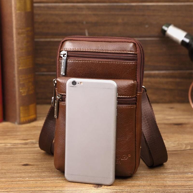 Mini Messager Multifonctionnel En Cuir Véritable Pour Hommes 7 Pouces Sac De Téléphone Sac De Taille Sac À Bandoulière