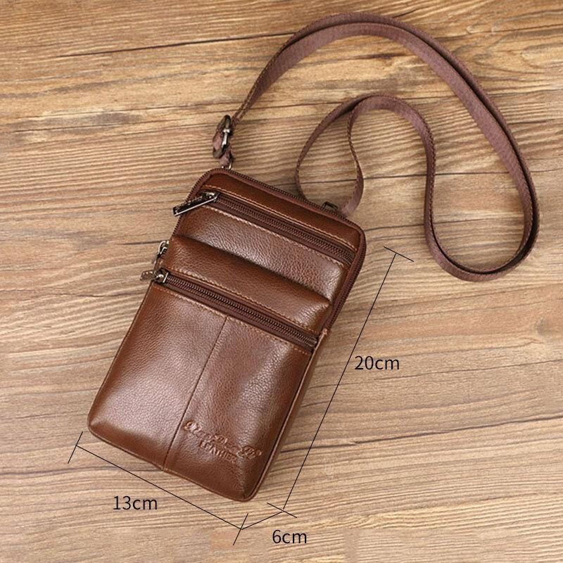 Mini Messager Multifonctionnel En Cuir Véritable Pour Hommes 7 Pouces Sac De Téléphone Sac De Taille Sac À Bandoulière