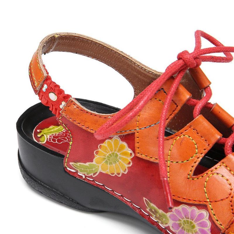 Cuir Floral Splicing Cutout Couture Lacets Slingback Mules Sabots Sandales Plates