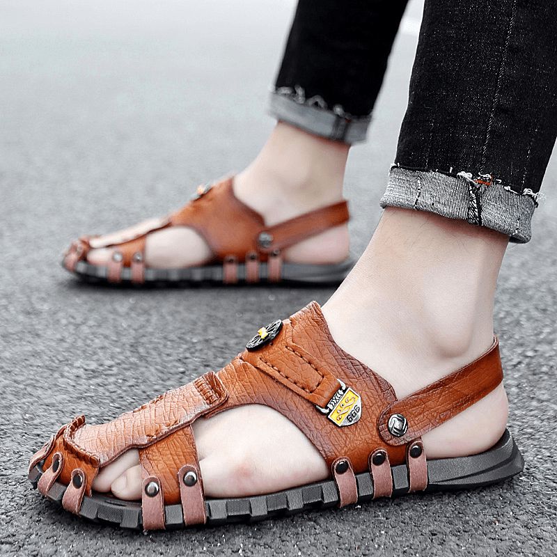 Hommes Casual Soft Micro Fiber Metal Decoration À Enfiler Outdoor Sandals