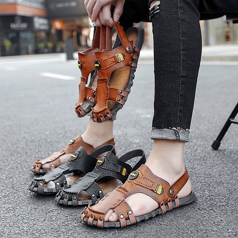 Hommes Casual Soft Micro Fiber Metal Decoration À Enfiler Outdoor Sandals